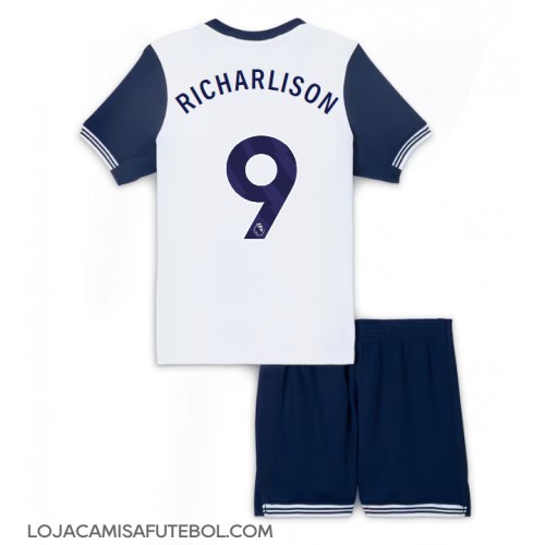 Camisa de Futebol Tottenham Hotspur Richarlison #9 Equipamento Principal Infantil 2024-25 Manga Curta (+ Calças curtas)